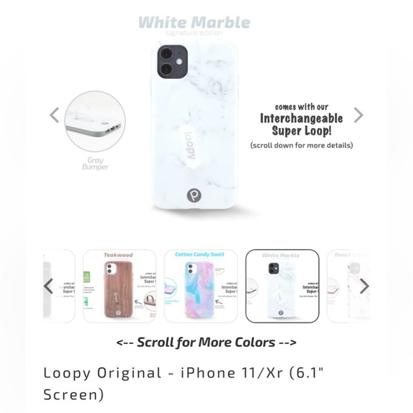 Loopy White Marble Case iPhone 11/XR with silver sparkle loop - Picture 3 of 3
